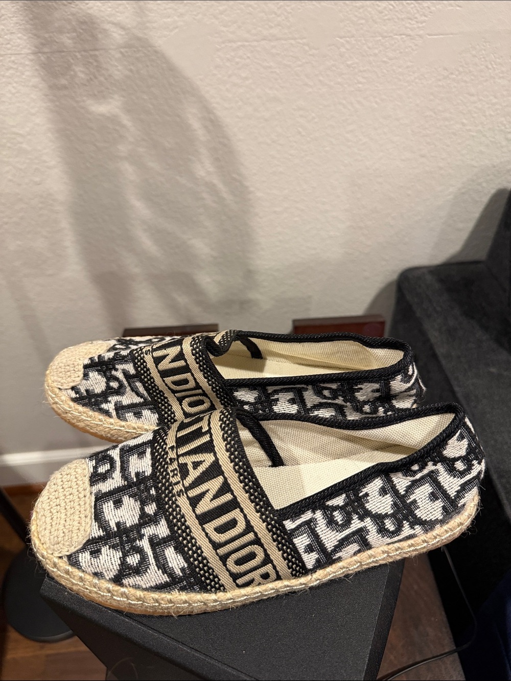 Source Unknown Black & Cream Monogram Espadrilles
